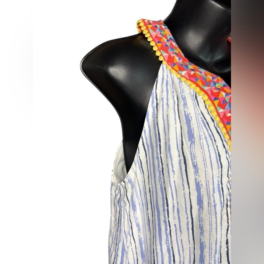 THML Amora Embroidered V neck Dress white blue strips Size S preloved like new - Picture 4 of 7